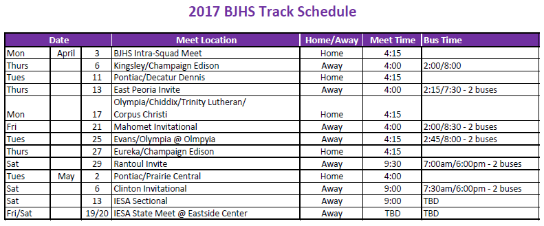 Schedule - Bloomington Junior High Track & Field